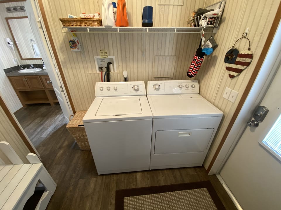 Everything need to wash your clothes or dry your towels. Help yourself