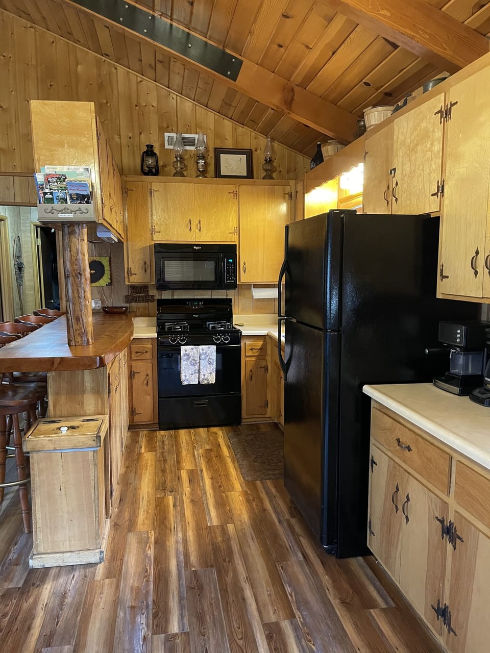 Kitchen supplied with cooking items you may need during your stay. 
