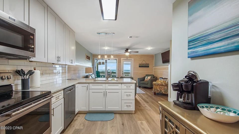 Kitchen view into living area