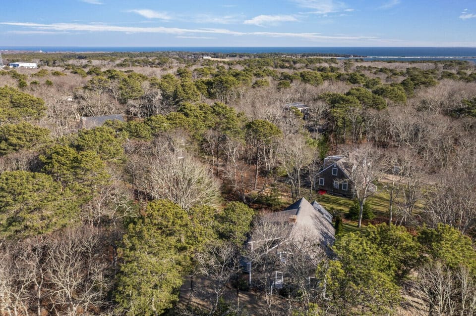 Aerial perspective revealing the spacious layout and outdoor surroundings.