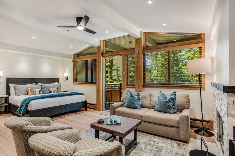 Living space with king bed