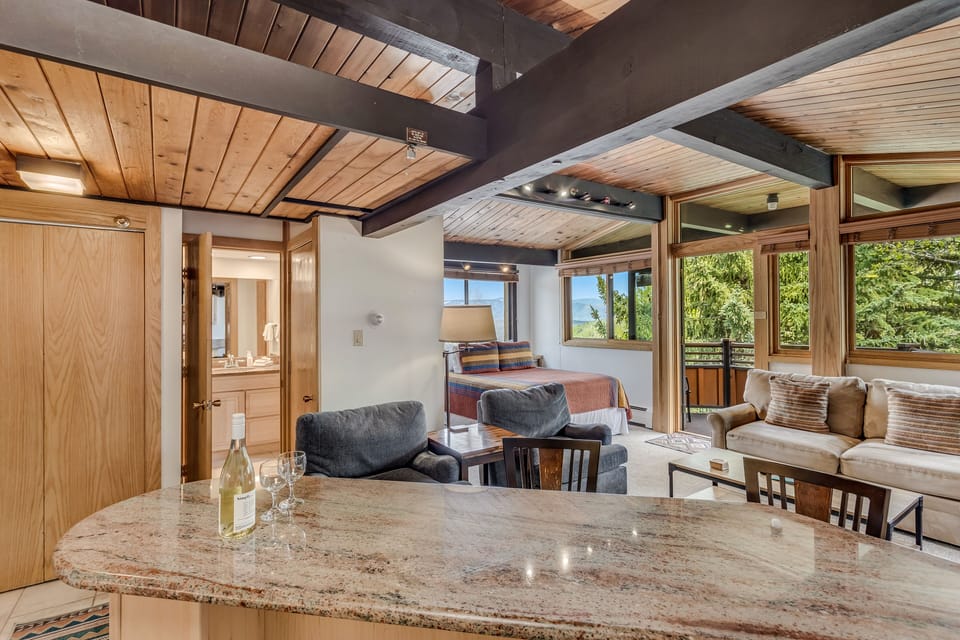 Kitchen view into living area