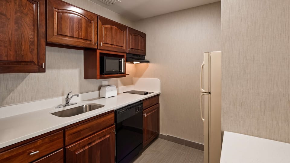 Mini-fridge, microwave, coffee/tea maker
