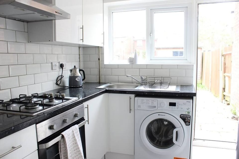 Kitchen connects to the backyard