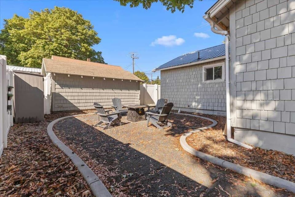 To the left, in the outdoor storage is a cooler and chairs you can take with you to the beach! 