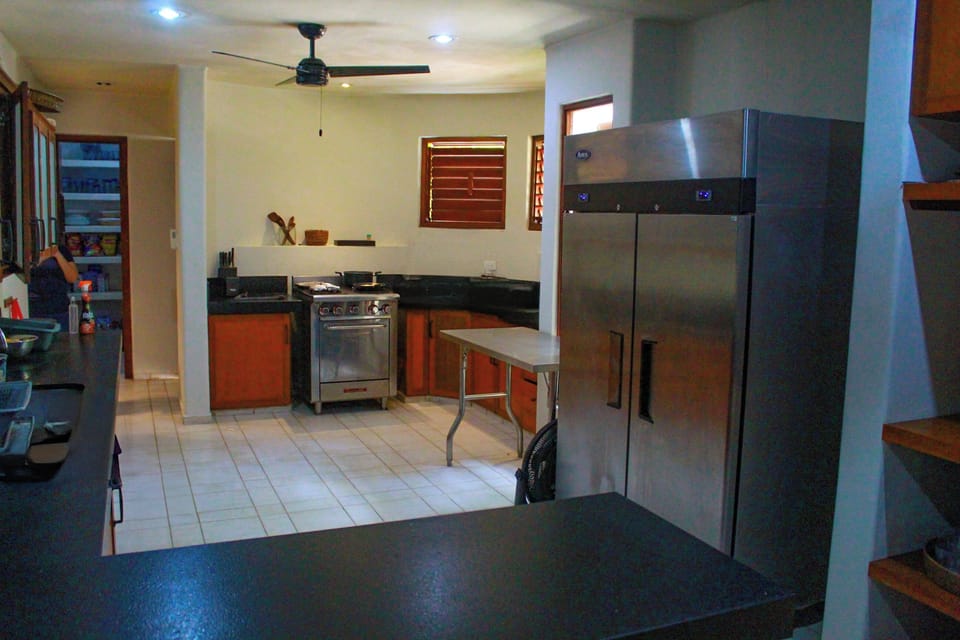 Deluxe House | Private kitchen | Full-size fridge, microwave, oven, cookware/dishes/utensils