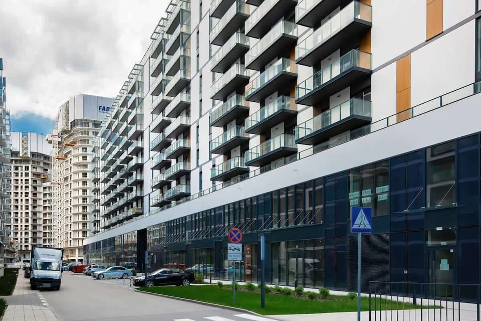 Modern neighbourhood with modern buildings.