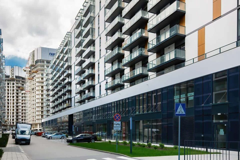 Modern neighbourhood with modern buildings.
