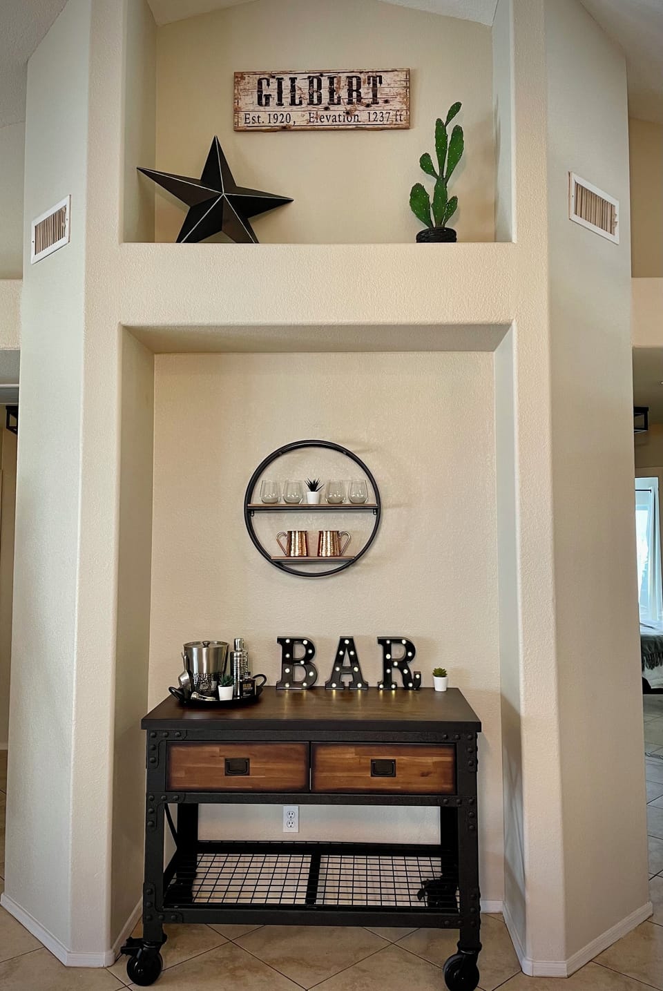 The bar is all set up and ready to shake, pour and sip your favorite cocktail