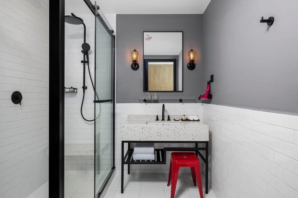 Shower, free toiletries, hair dryer, slippers
