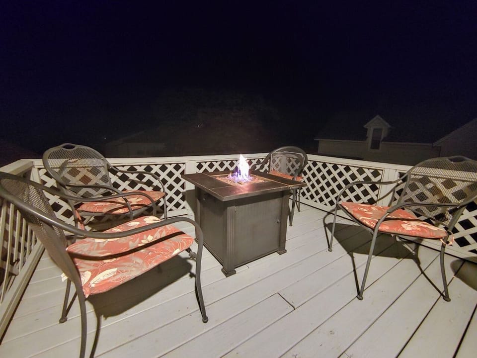 Deck is cozy with a fire pit - perfect for relaxing days or nights.