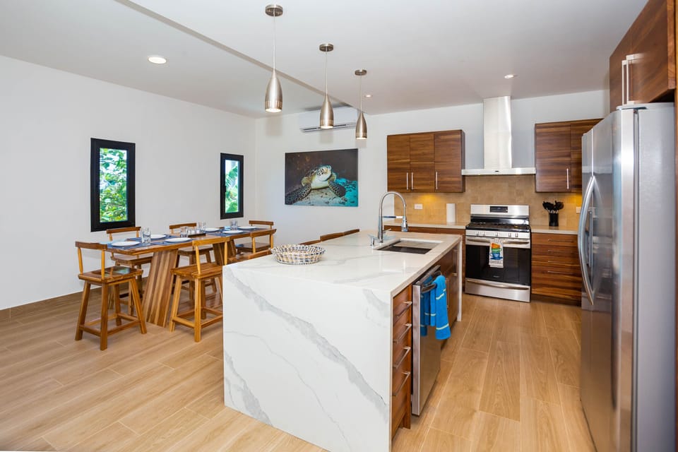 Open kitchen and dining area