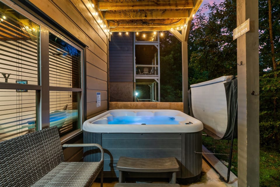 Hot Tub on Lower Level Porch that's Right Outside Indoor Pool Area