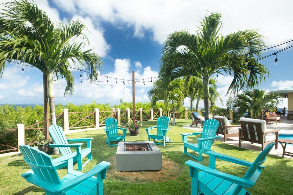 Poolside fire pit