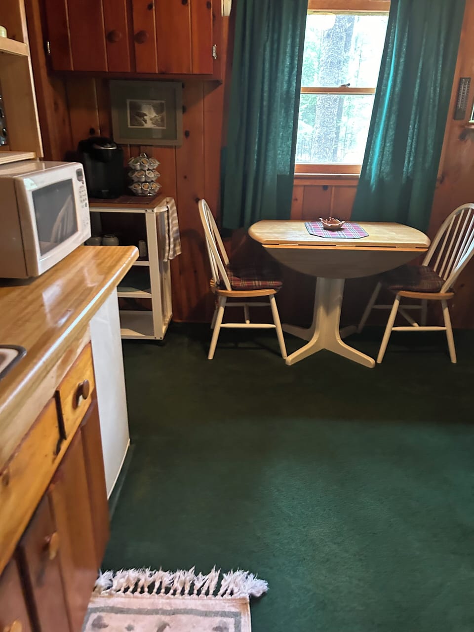 Microwave, small refrigerator and coffee station