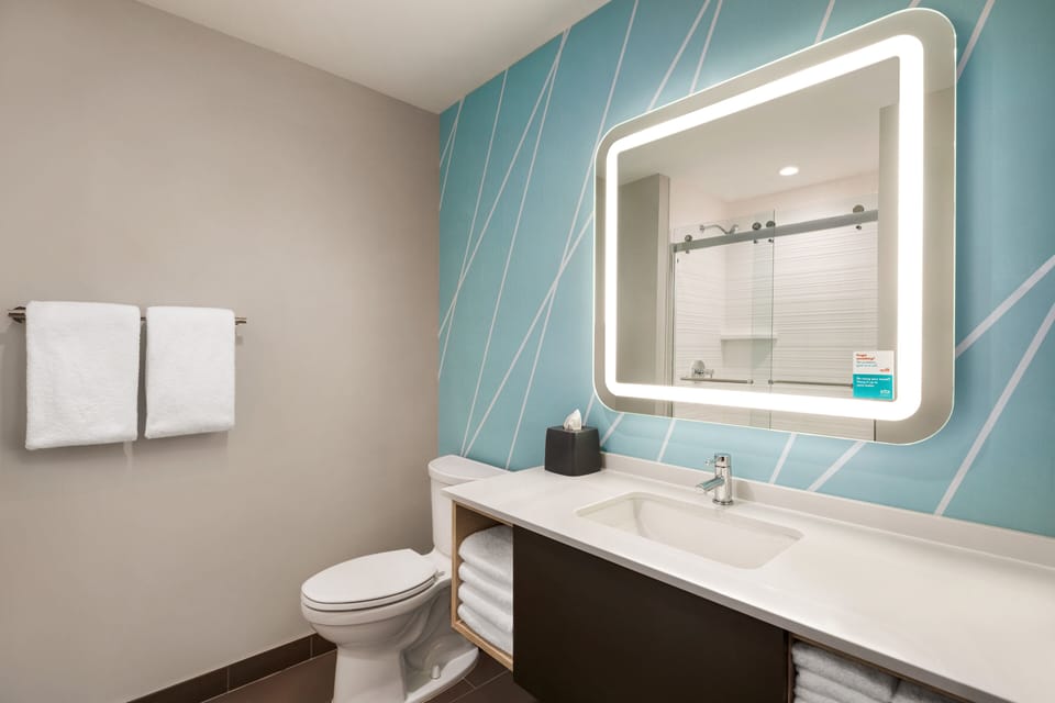 Combined shower/tub, free toiletries, hair dryer, towels