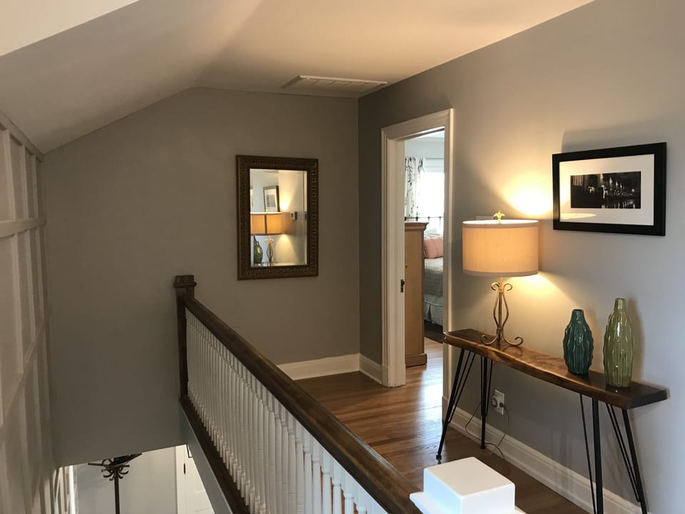 Colonial revival upstairs central hallway - View toward upstairs master