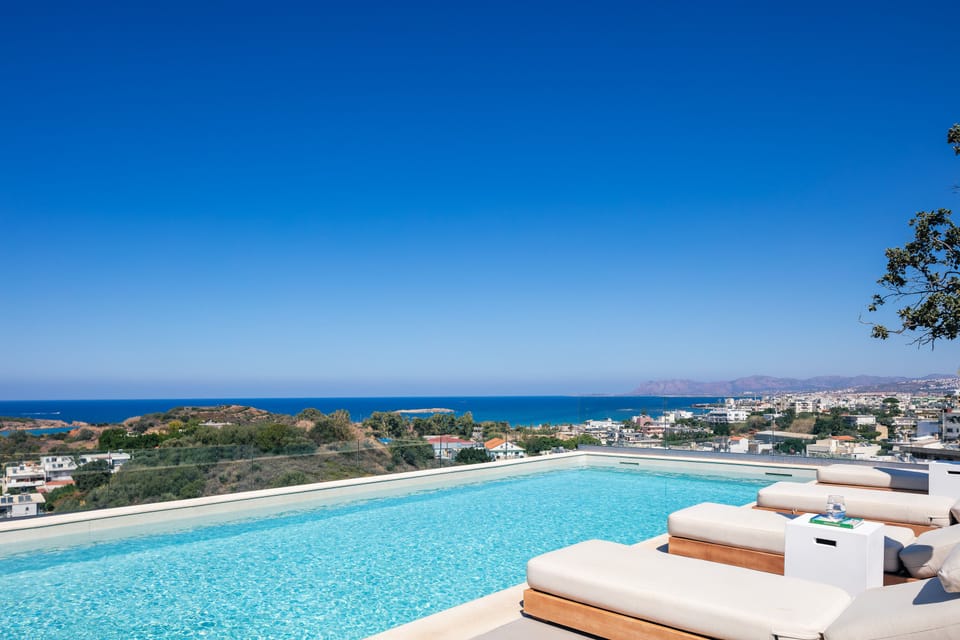 Centro Golden View Villa commands breathtaking, panoramic views over the coastline and Chania town.