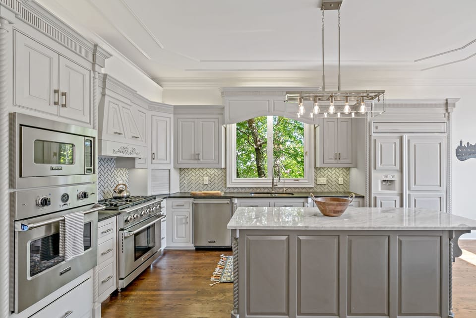 6 burner range with oven; extra side oven, microwave, and dishwasher