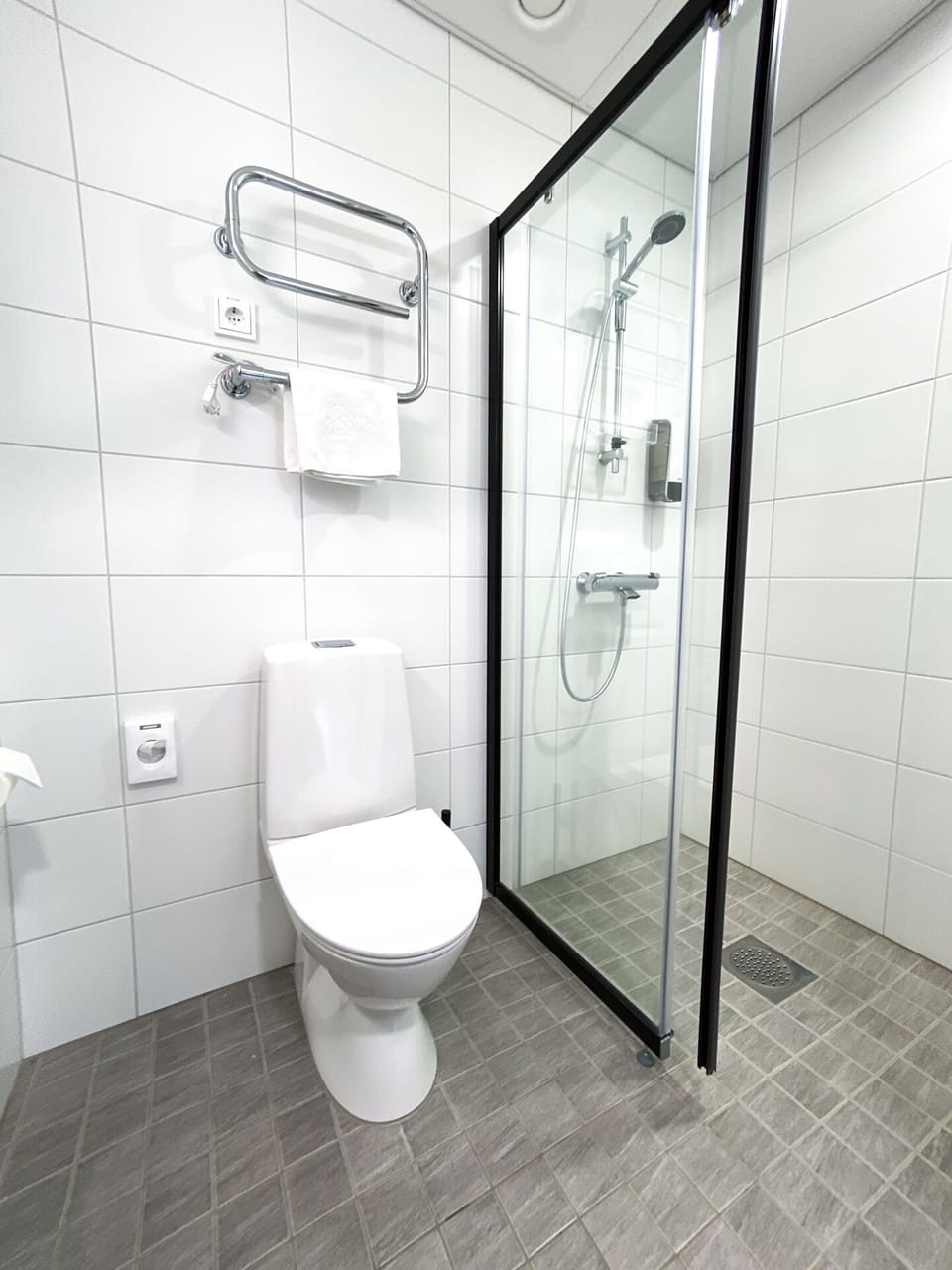 Shower, bidet, towels, soap