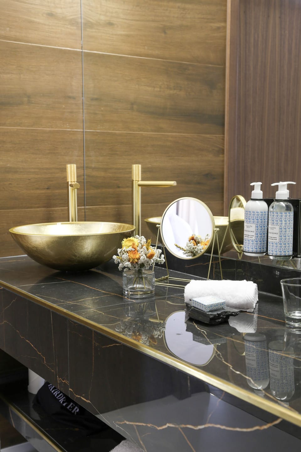 Shower, rainfall showerhead, hair dryer, bathrobes