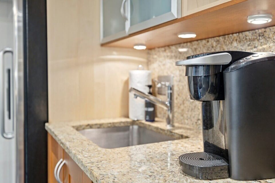 Brew a cup of coffee each morning with our Keurig coffee maker.
