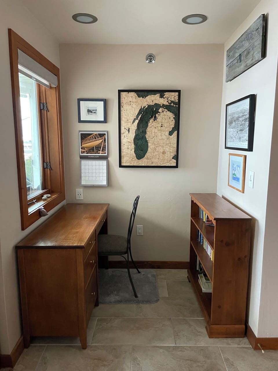 Office in primary bedroom looking out to the lake.  