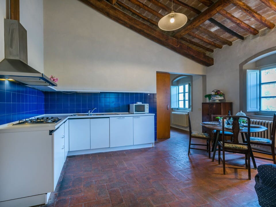 Furniture, Property, Cabinetry, Window, Countertop, Blue, Azure, Wood, Interior Design, Kitchen Stove