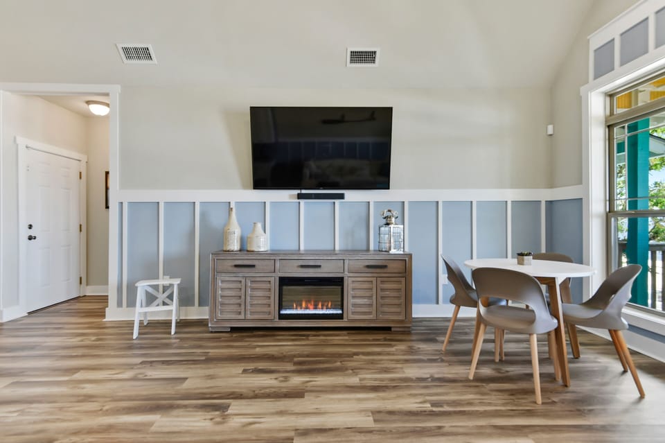 Electric fireplace for keeping cozy in the winter.