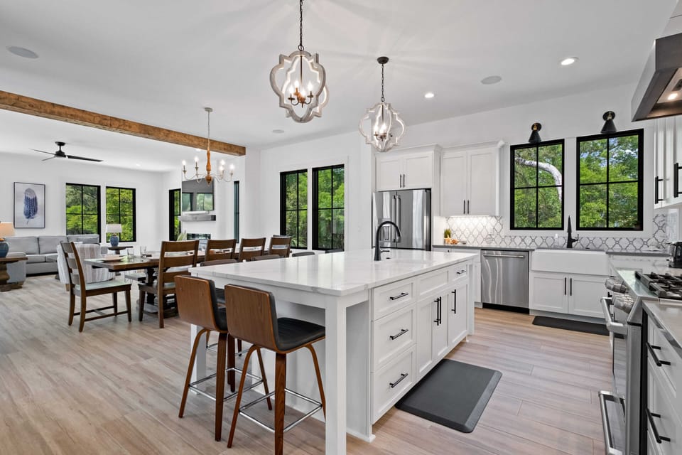 Enjoy dinner cooked in the chef's kitchen.  Table seats 10.  Island seats 6.