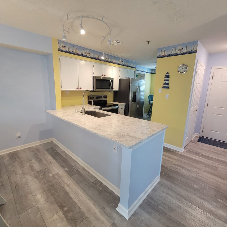 Kitchen with stainless steel appliances