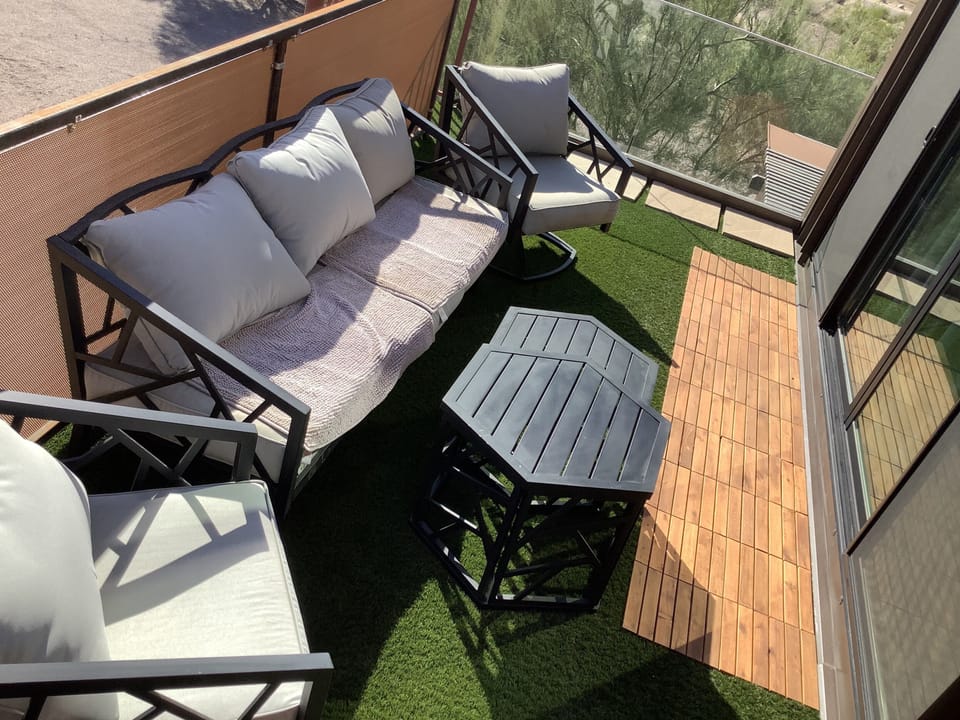 Private same level deck with comfy seating and of course views.