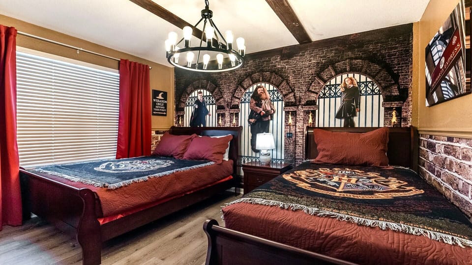 Kids will love the upstairs bedroom with a cool Harry Potter theme