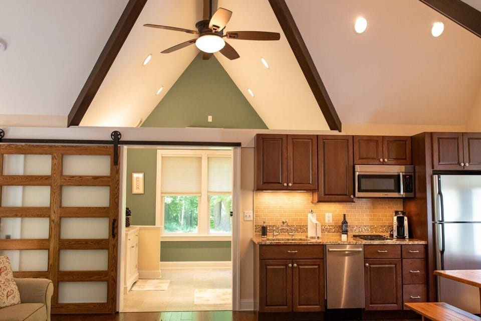 View of the kitchenette and bathroom entry
