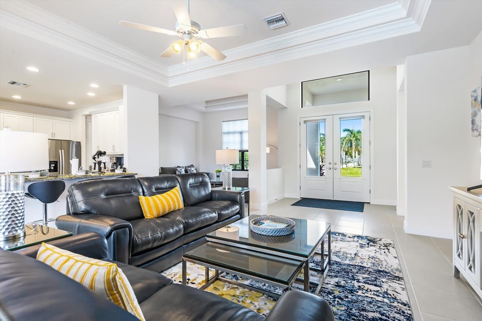 The volume ceilings give the main living area a spacious feel