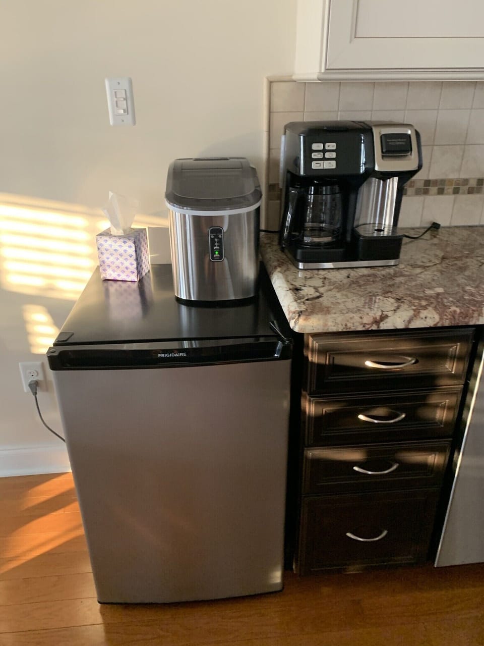Beer/wine fridge, ice maker, coffee maker 