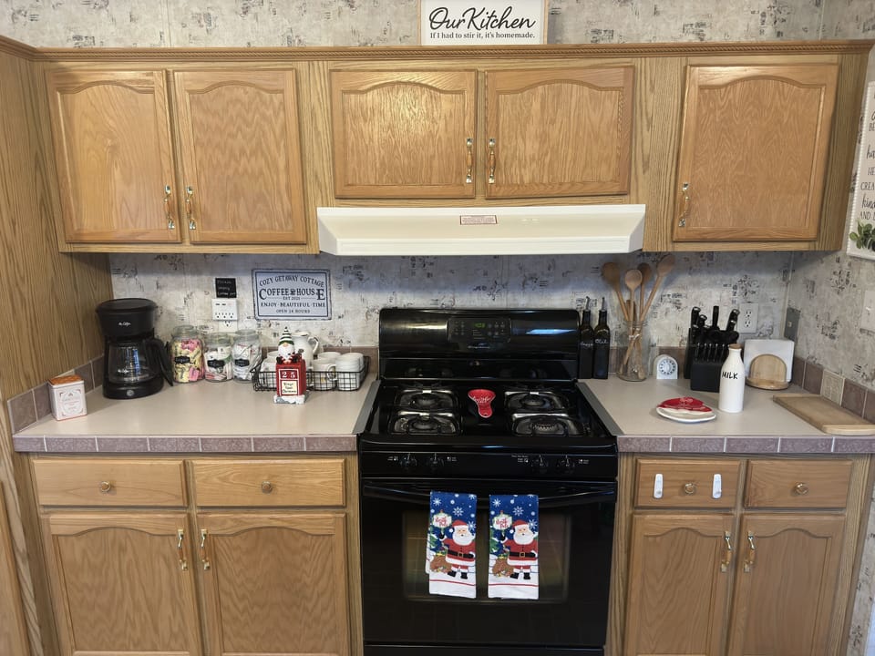 Kitchen with stove, Coffee station
