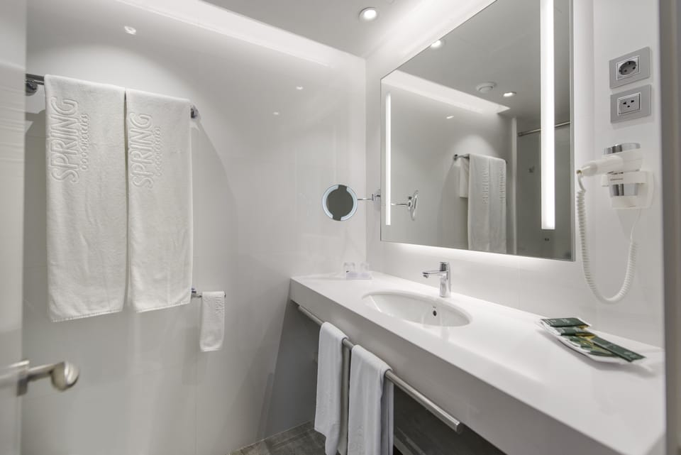 Shower, eco-friendly toiletries, hair dryer, bidet