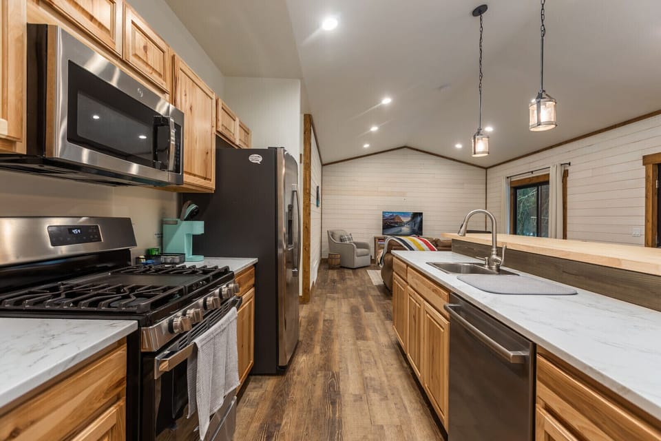 Full kitchen with coffee maker