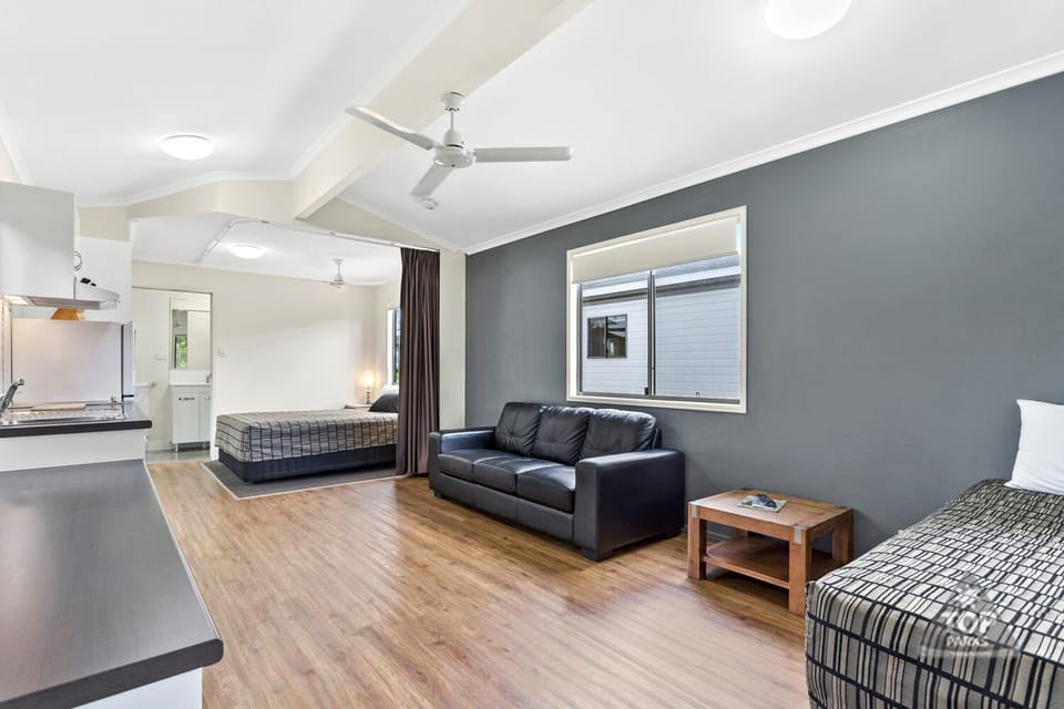 Deluxe Studio Cabin | Living area | 65-cm flat-screen TV with digital channels, TV