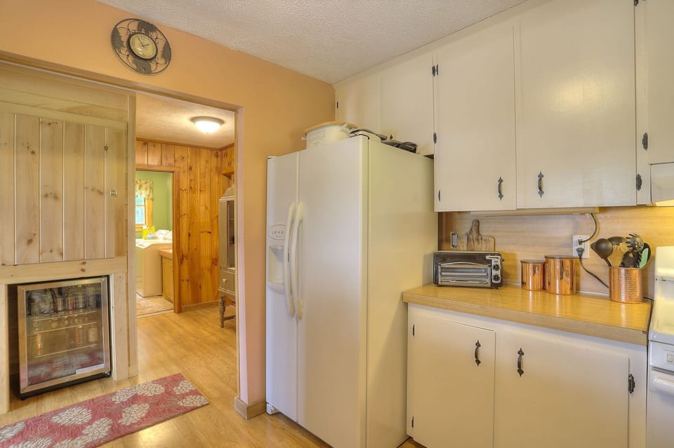 All the comforts of home — coffee maker, toaster, and plenty of counter space.
