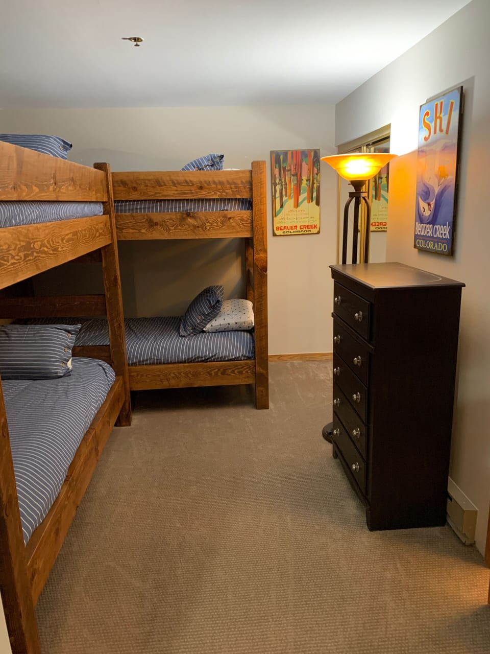 The second bedroom features two brand-new twin XL bunk beds.