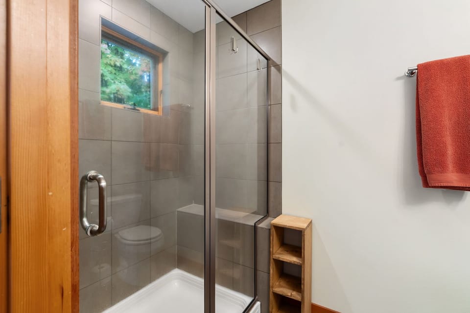 Walk-in shower in the Loft bathroom