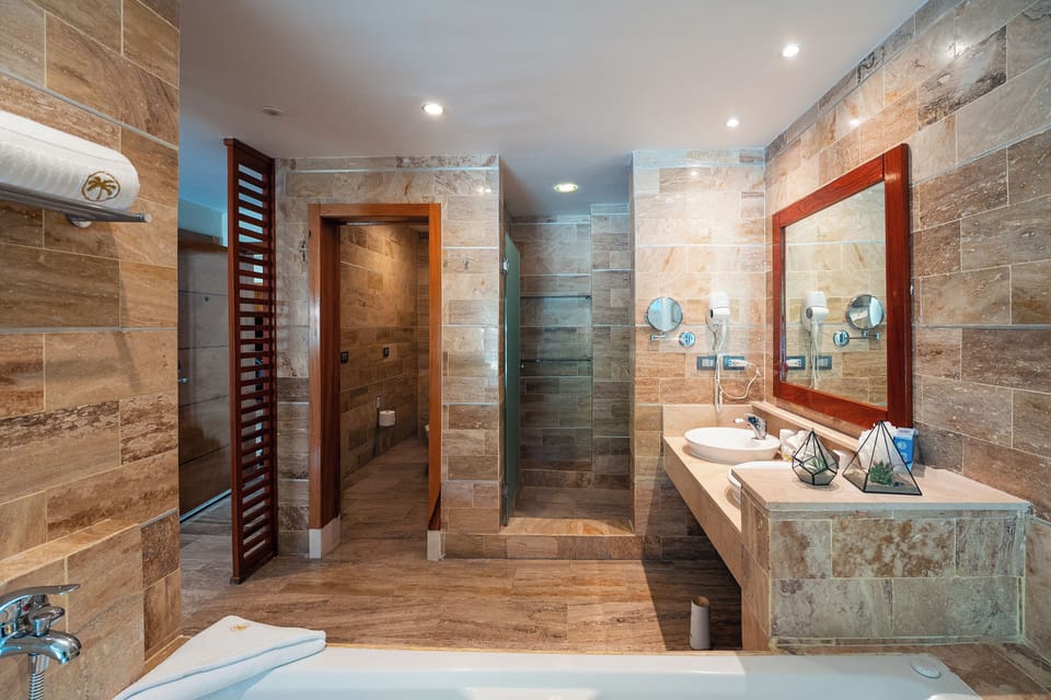 Junior Suite | Bathroom | Shower, eco-friendly toiletries, hair dryer, towels