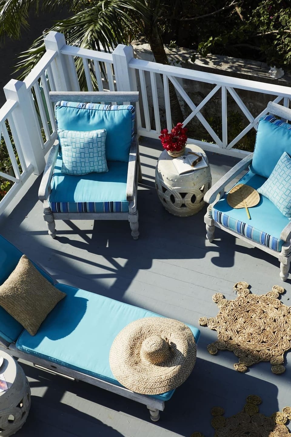 View of outdoor patio from widow's walk