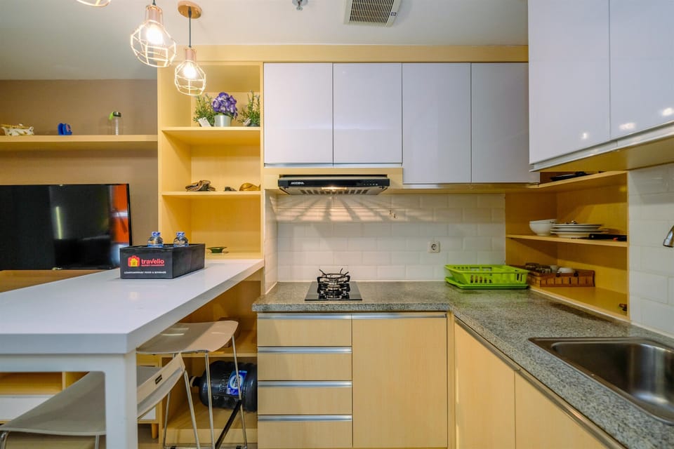 Fridge, stovetop, cookware/dishes/utensils