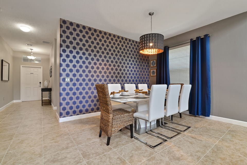 Large modern new dining room table for family gatherings