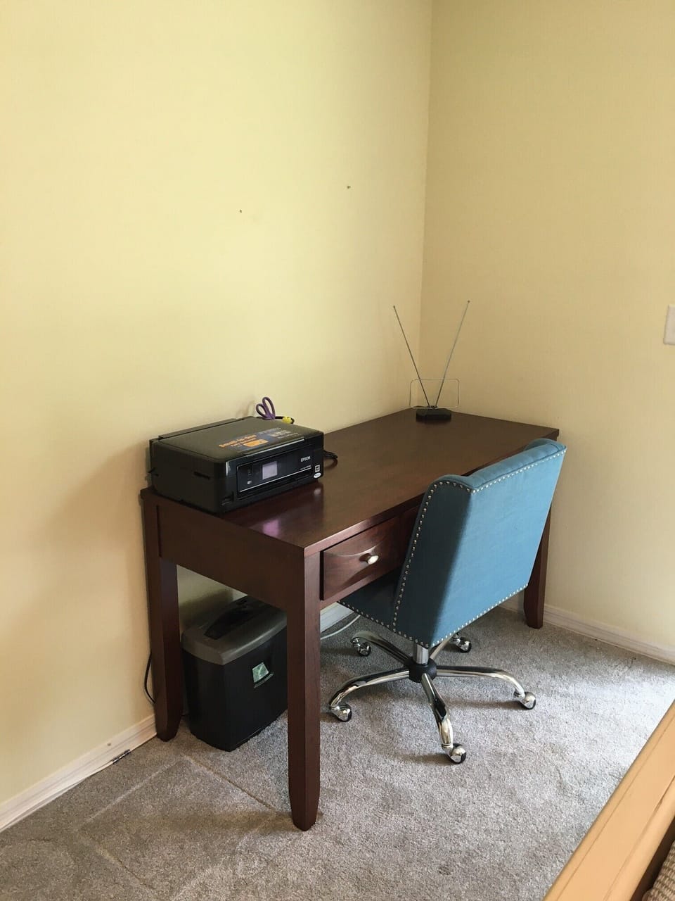 Office area near patio view.