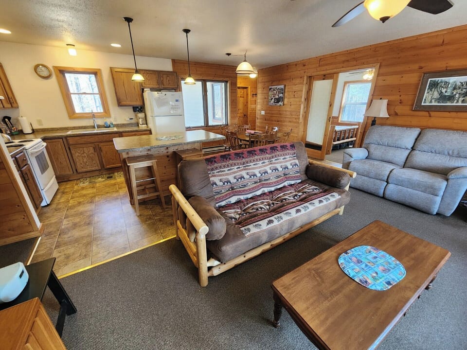 House, Multiple Beds, Patio | Living area | 32-inch TV with cable channels, fireplace