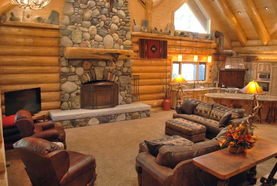 Living Room with stone fireplace